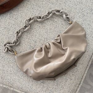 Senreve Taupe Leather Shoulder Bag with Chain